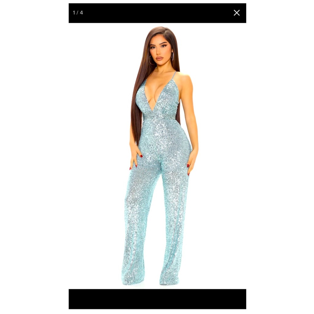 The Aqua blue sequin jumpsuit